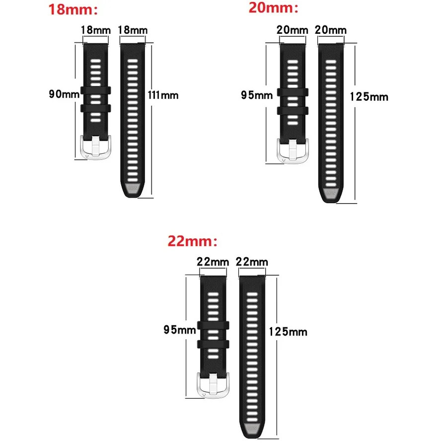 18mm 20mm 22mm 실리콘 스트랩 스포츠 컬러 실버 스테인레스 스틸 버클 손목 밴드 스포츠 팔찌 스트랩