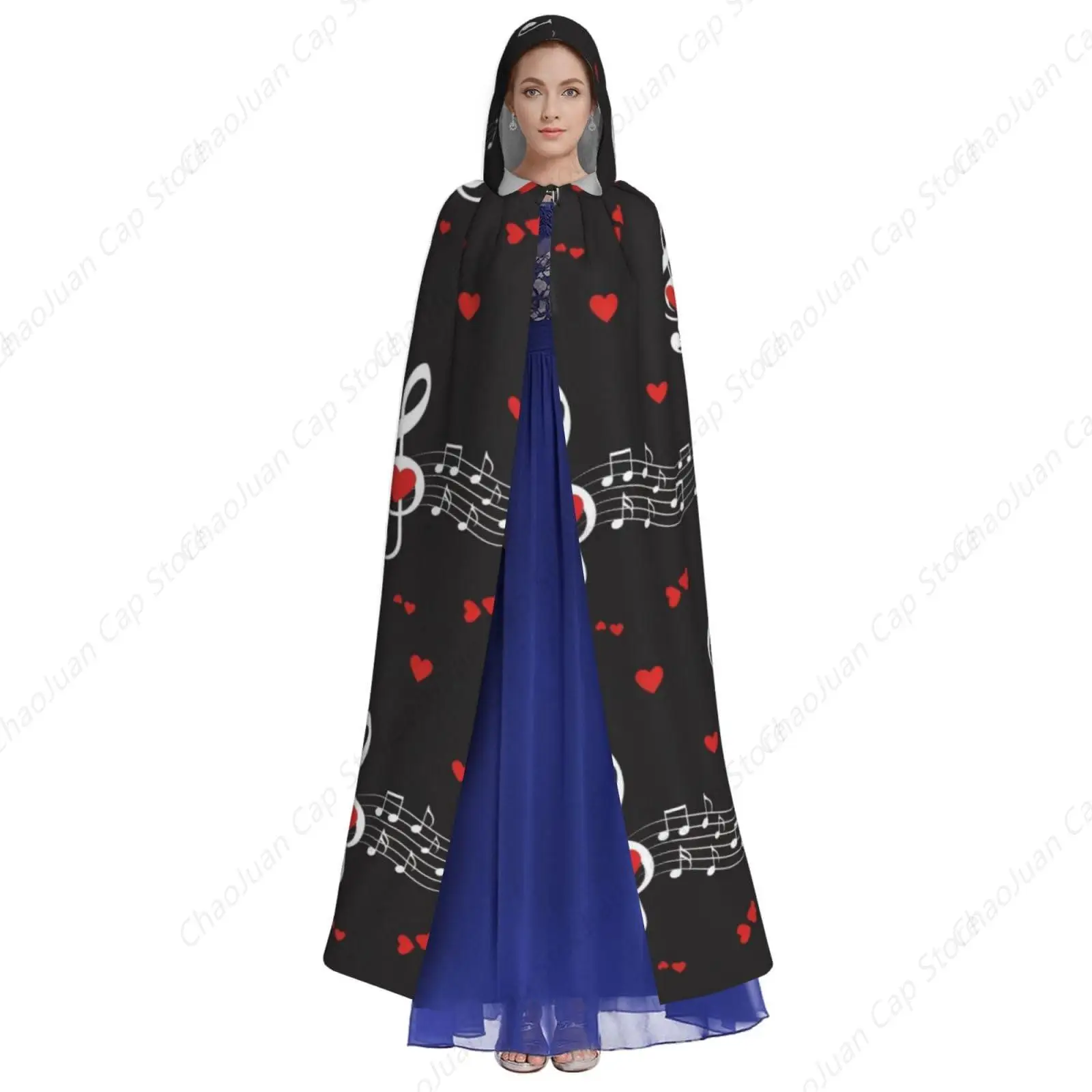 Halloween Hooded Cloak Women Men Halloween Cape Wizard Witch Costume Compatible with Music Symbols