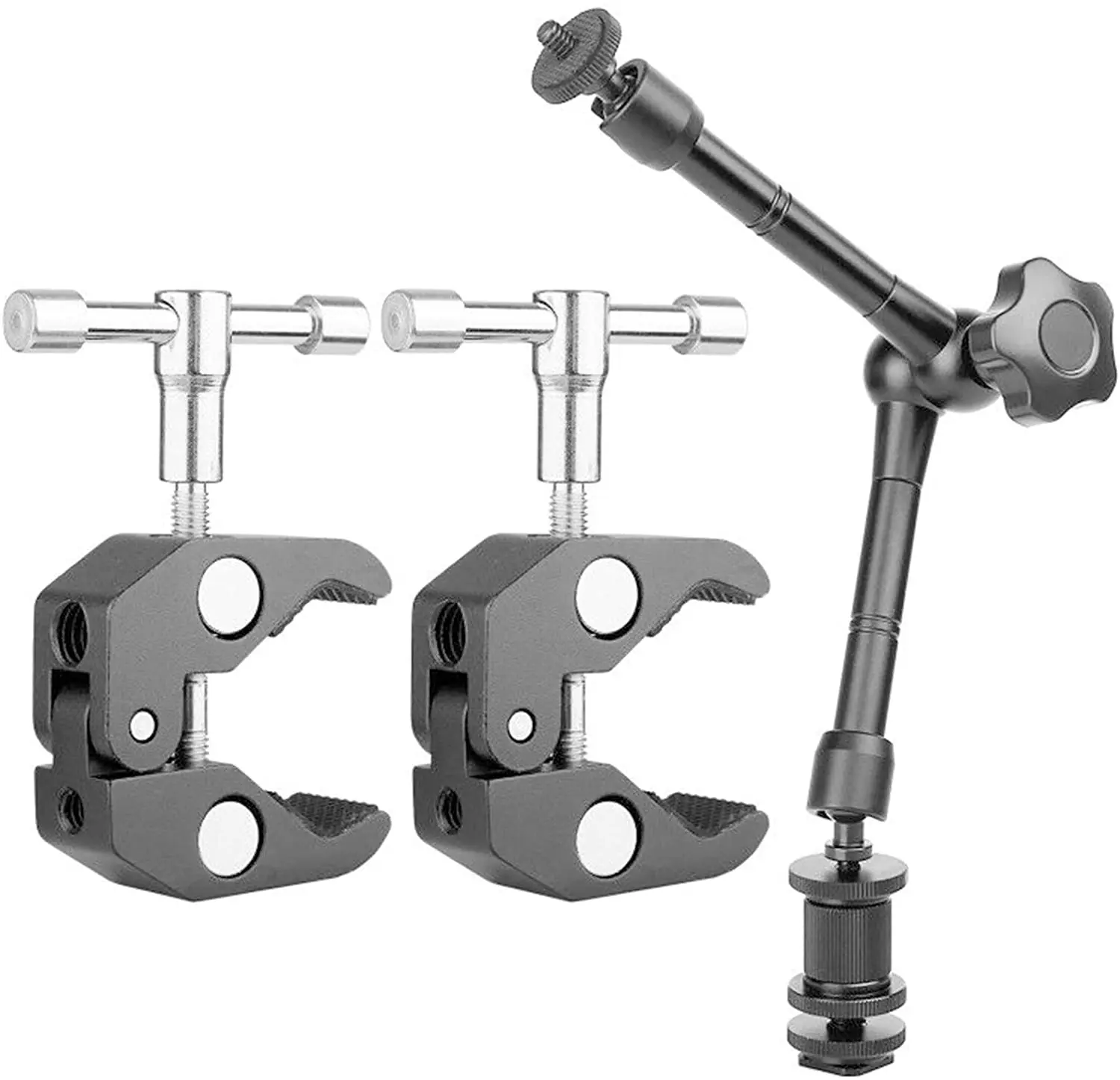 

New 11'' Magic Arm with 2Pack Super Clamp Crab Clamp,ChromLives Articulating Friction Arm Photography w/ 1/4'' and 3/8'' Thread