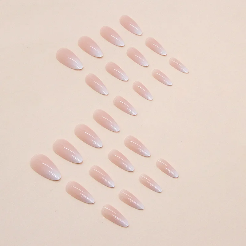 Faux ongles réutilisables à pression pour filles, simple, blanc, nude, nickel é, doux, moyen, long, breloques, amandes, N64, 24 pièces