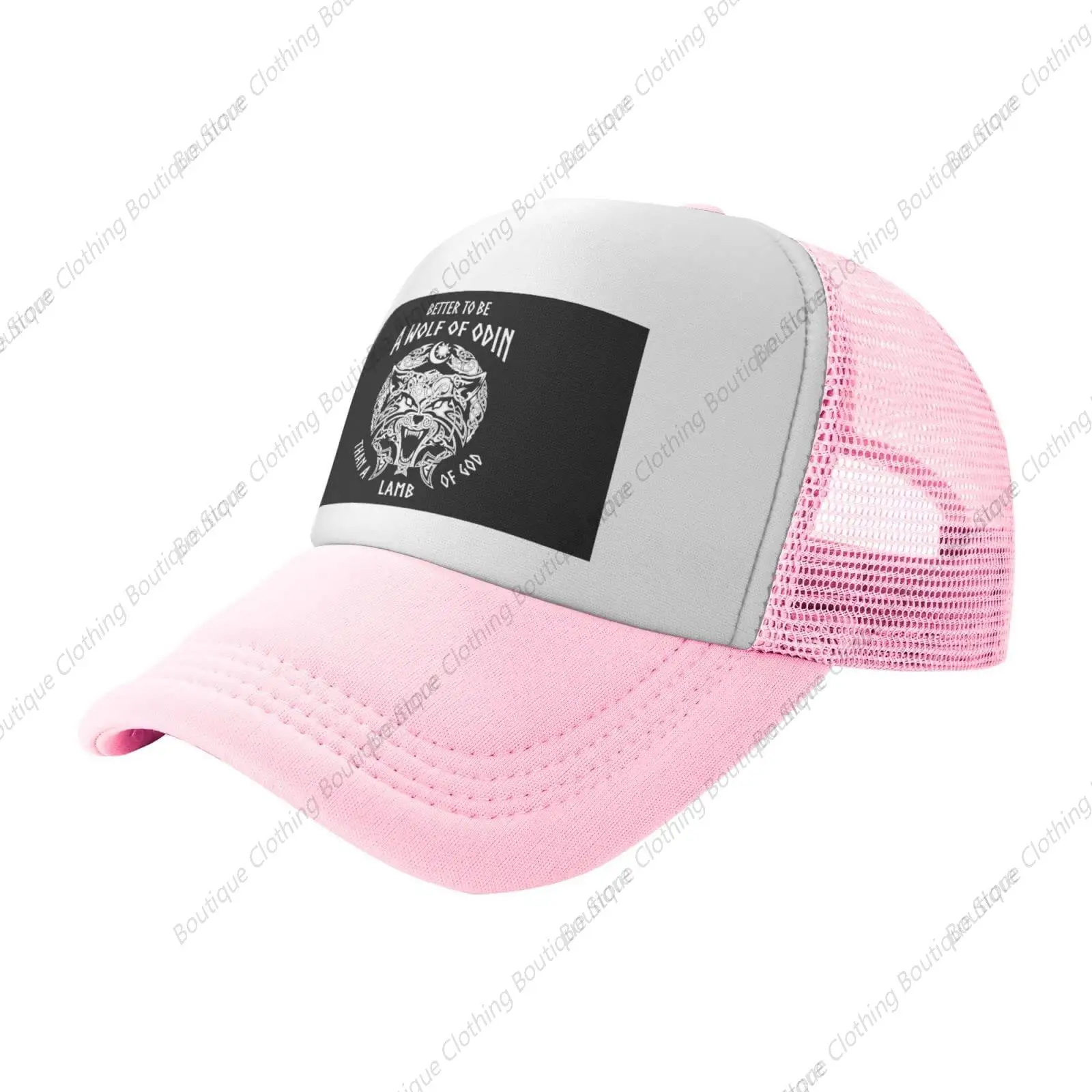 Odin Viking Norse Wolf Trucker Hat - Mesh Baseball Snapback Cap for Men Or Women Outdoors Pink