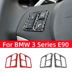 For BMW 3 Series E90 2005-2012 Accessories Carbon Fiber Interior Car Steering Wheel Button Decoration Frame Trim Cover Stickers