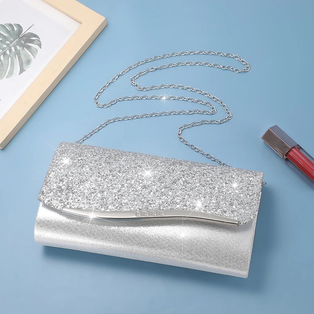 Immagine 5: Nuova borsa da sera con paillettes metalliche - elegante borsa da cerimonia in stile femminile - borsa a tracolla alla moda con catena
