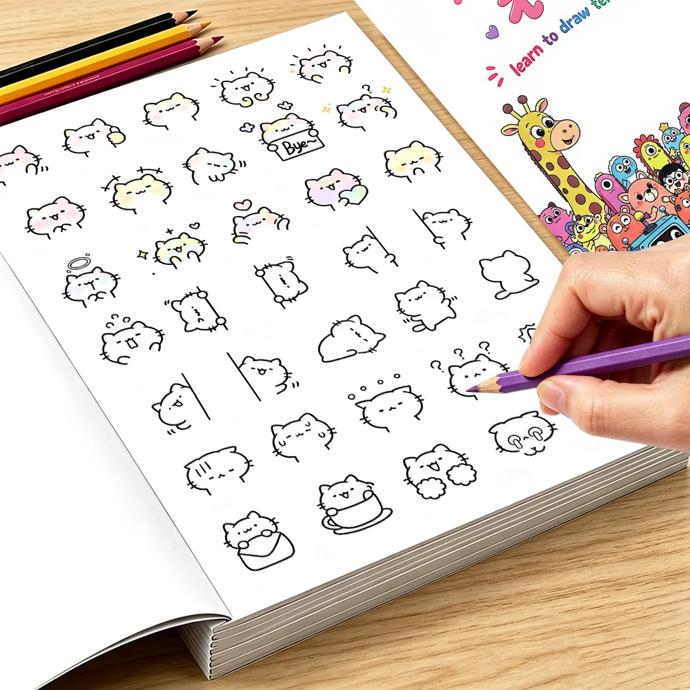 Adult Doodle Drawing Book with Cute Expressions, 32 Pages Cartoon Line Sketch Practice Book, Beginner Art Drawing Workbook