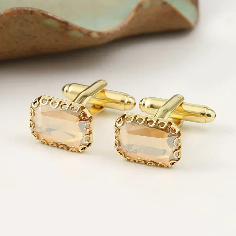 Men\'s Fashion Cufflinks Rectangular Crystal French Shirts Cuffs Buttons Accessories Luxury High-end Wedding Cuff Links Gifts