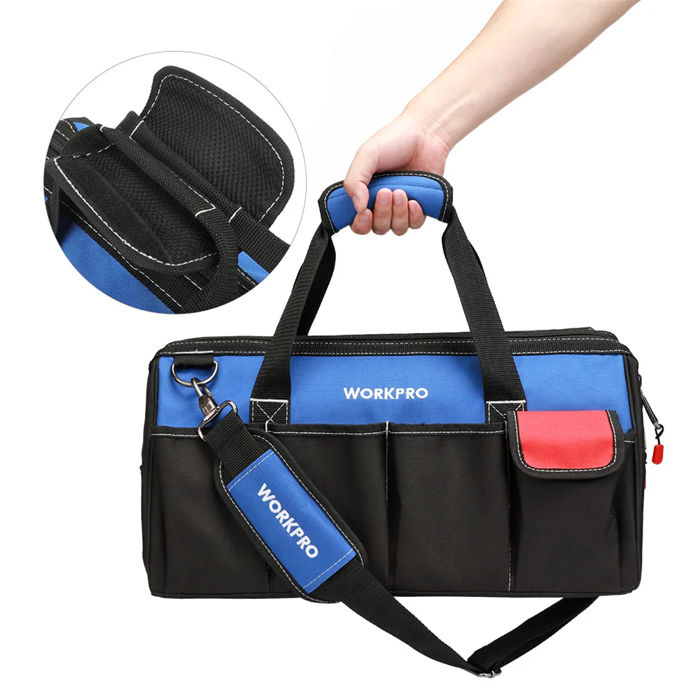 WORKPRO-Bolsa de herramientas multifunción impermeable, cinturón multibolsillo, organizador de herramientas anticaída, bolso de hombro para