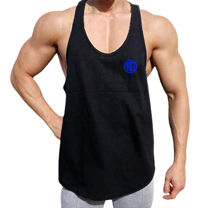 Quick Dry Mesh Stringer Tank Top Men Deep U Neck Sleeveless Running Vests Curved Hem Breathable Gym Shirt for Bodybuilding Sport
