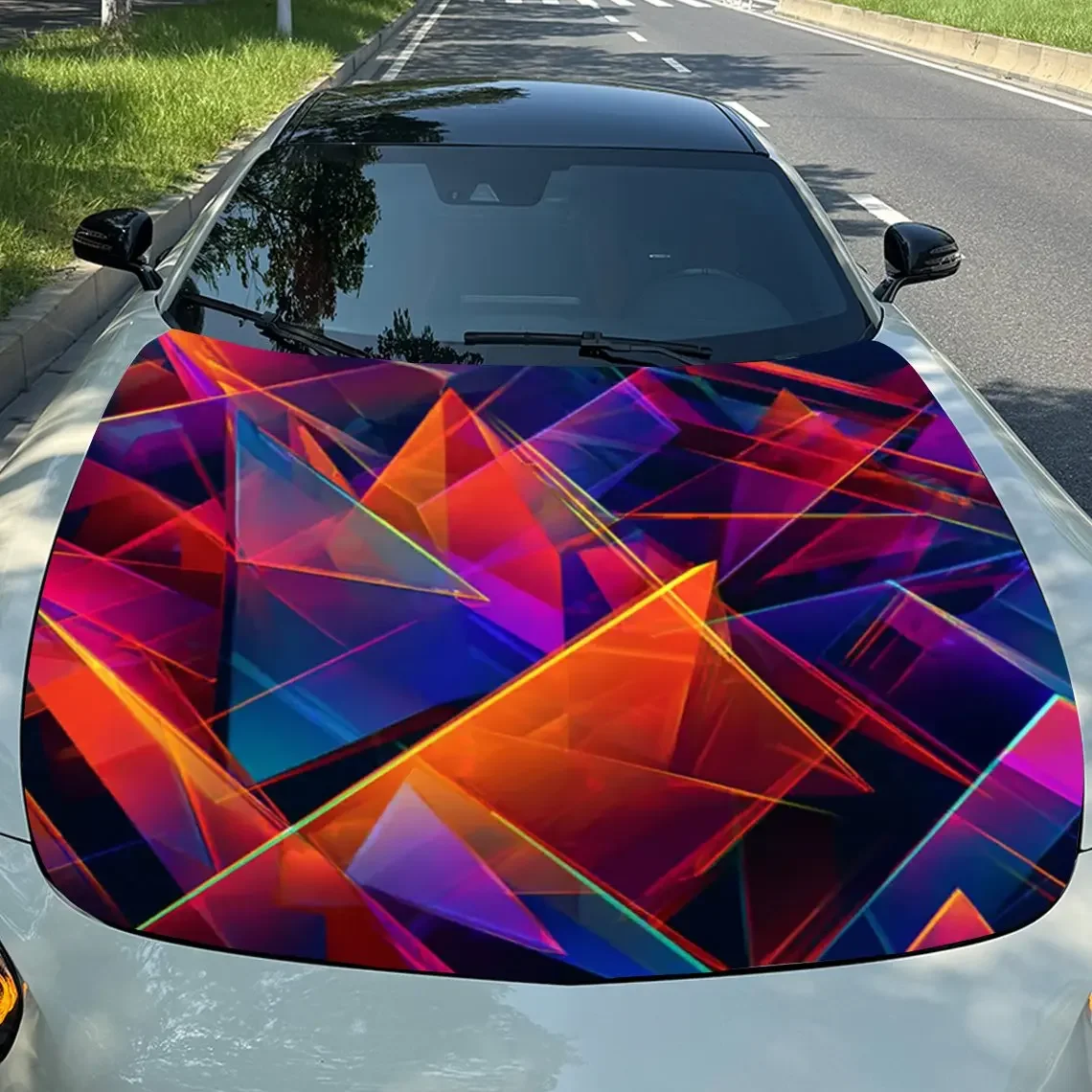 

Colorful Laser Car Hood Sticker PVC Self Waterproof Stick, Striking Auto Exterior Accessories Decor Protect Gift for Car Lover