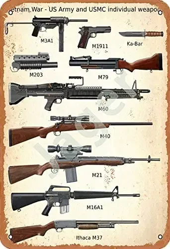 Jager Vietnam War-Us Army and USMC Individual Weapons Retro Metal Decor Wall Plaque Vintage Tin Sign for House Cafe Club Home