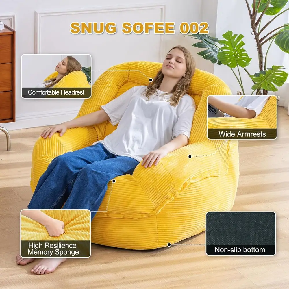 كرسي بين باج سروال قصير كبير الحجم مع مساند للذراعين - حشوة إسفنجية عالية المرونة، مثالي للبالغين، غرفة المعيشة، غرفة النوم، الألعاب #3