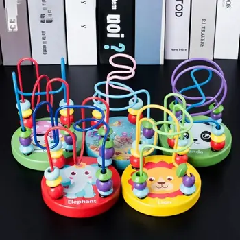Montanha russa de madeira colorida para aprendizagem pré-escolar, brinquedo do círculo educacional, labirinto do grânulo, presente perfeito para crianças pequenas