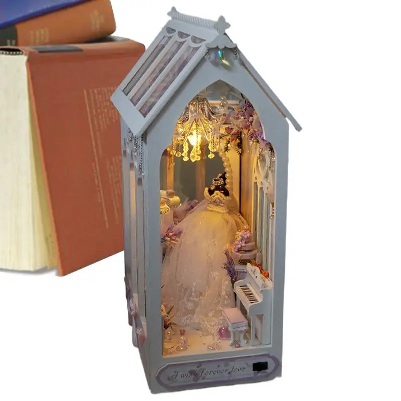 

Книжный уголок, модель дома, комплект для сборки, 3D деревянная головоломка, подставка для книг со светодиодной подсветкой, декоративная книжная полка, аксессуары для учебы
