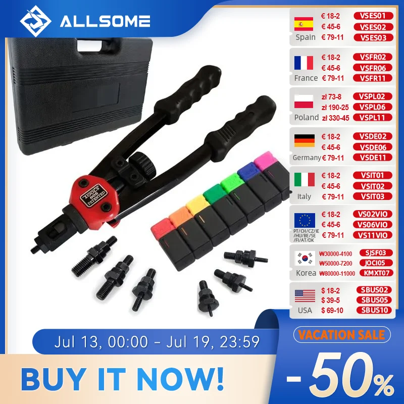 ALLSOME BT-605 리벳 건 공구 수동 인서트 리벳 너트 공구 수동 맨드릴 M3 M4 M5 M6 M8 M10 M12 HT2597