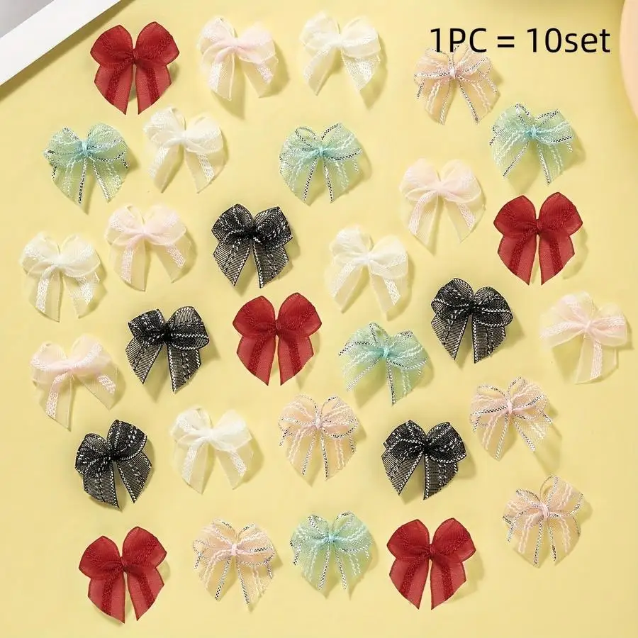 1/5/10/20/50/100pcs Lace Organza Bows for Craft, Christmas Hair Additions, Mini Ribbon Bows for Gift Wrapping, Socks, Underwear,