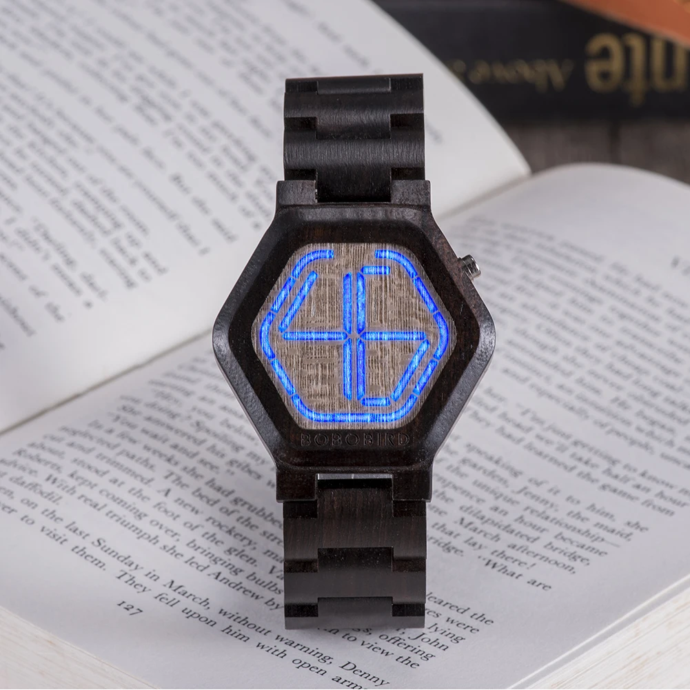 BOBO BIRD Man Watch LED Wood Men\'s Watches Digital Watch For Men Calendar Quartz Wristwatch Wooden Timepieces personalized