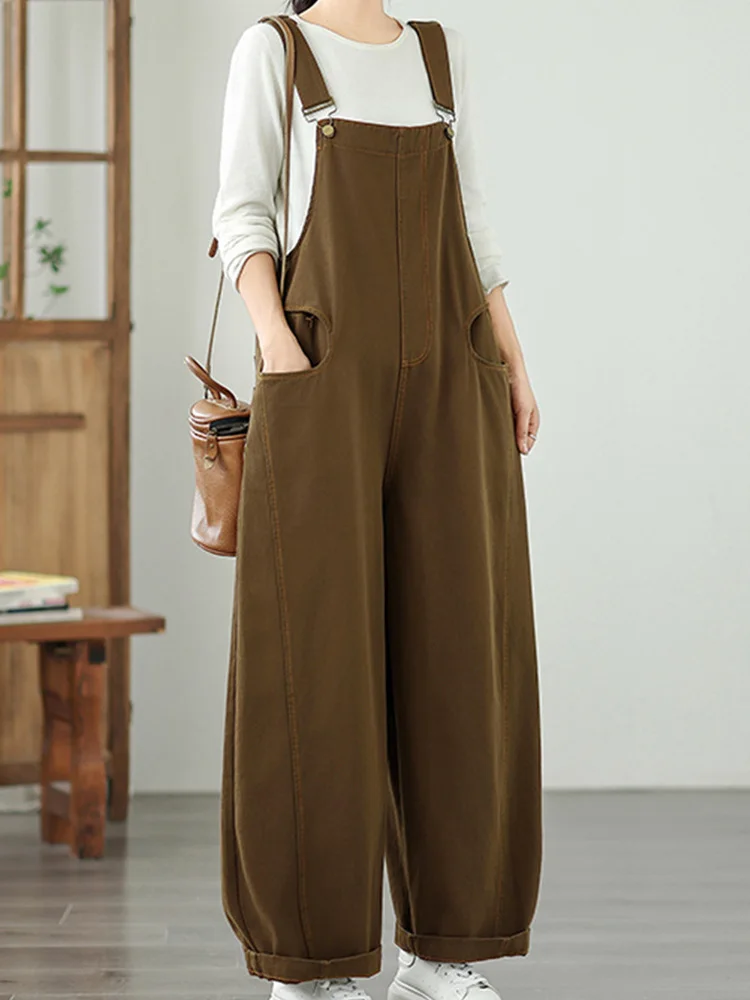 여성용 루즈 와이드 레그 데님 오버롤 가을 신상 슬레 아티스틱 코튼 캐주얼 편안한 플러스 사이즈 트리트리 오버롤 팬츠