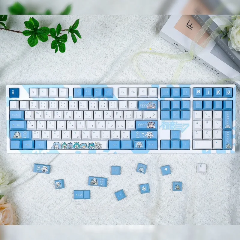 New Snow Miku Themed Keycaps 120key Pbt Thermal Sublimation Mechanical Keyboard Diy Anime Games Cartoon Collection Gifts Keycaps