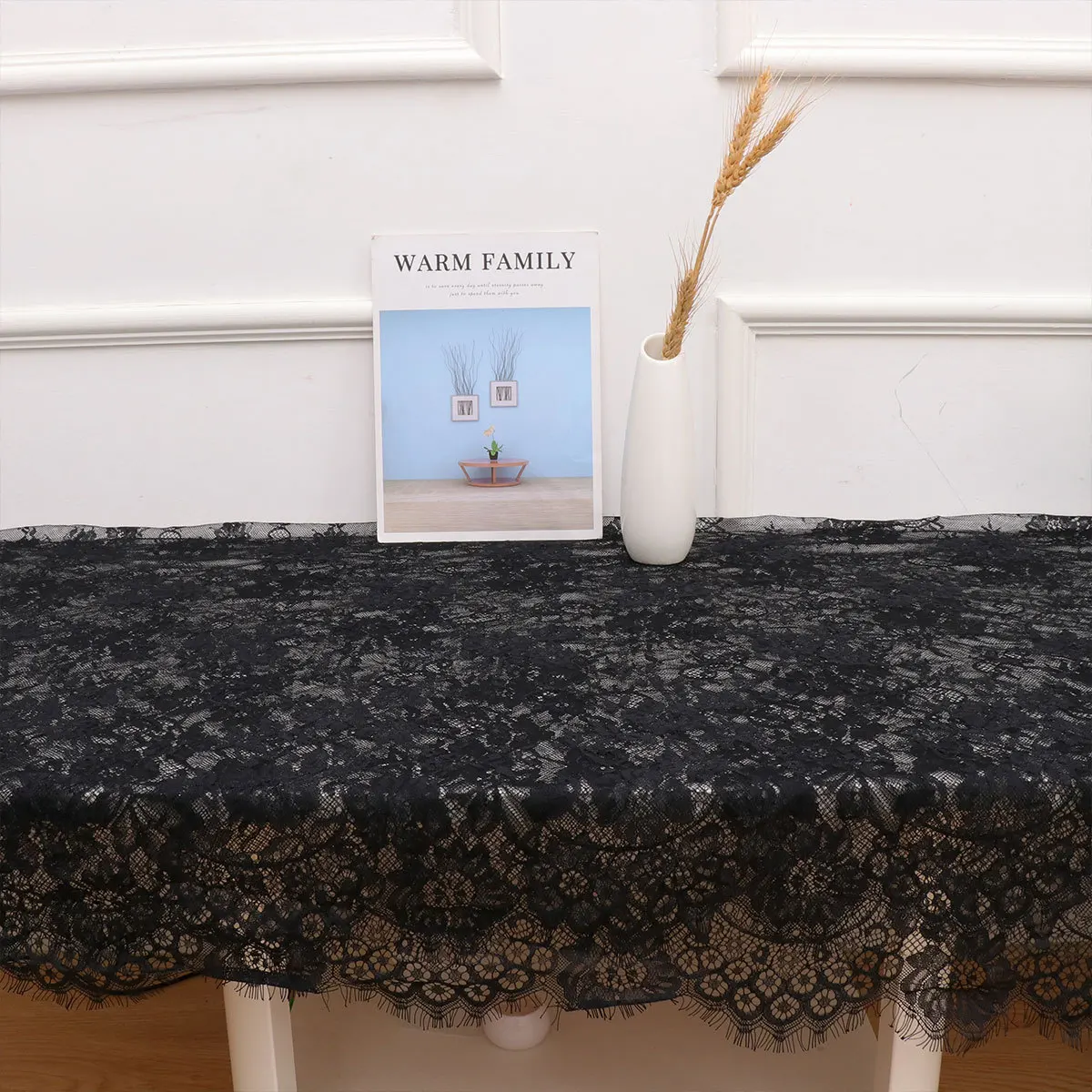 

1Pcs Lace Tablecloth Floral Pattern Elegant Decorative Mesh Cloth for Dining Home Party Wedding 300x150cm Black