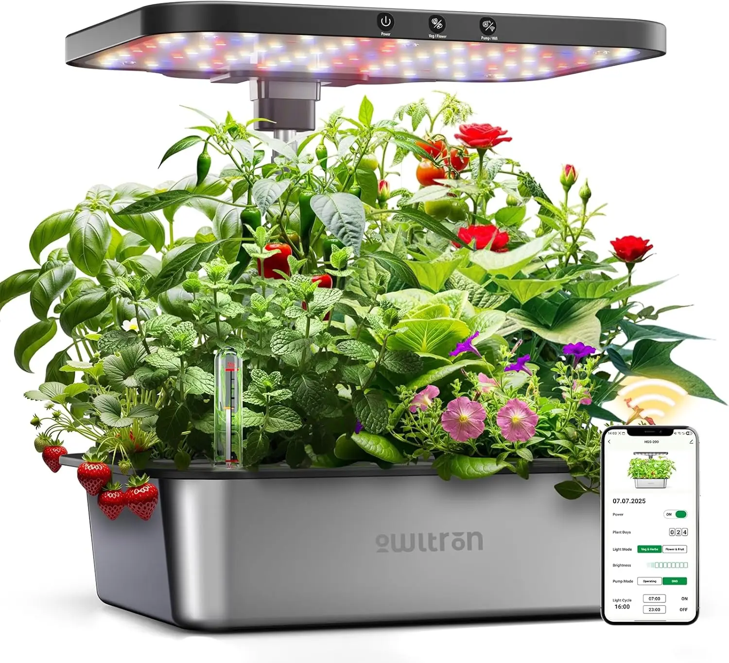 

Smart Hydroponics Growing System Kit with 15 Pods, 36W LED Grow Light & App Control for Indoor Herb Garden