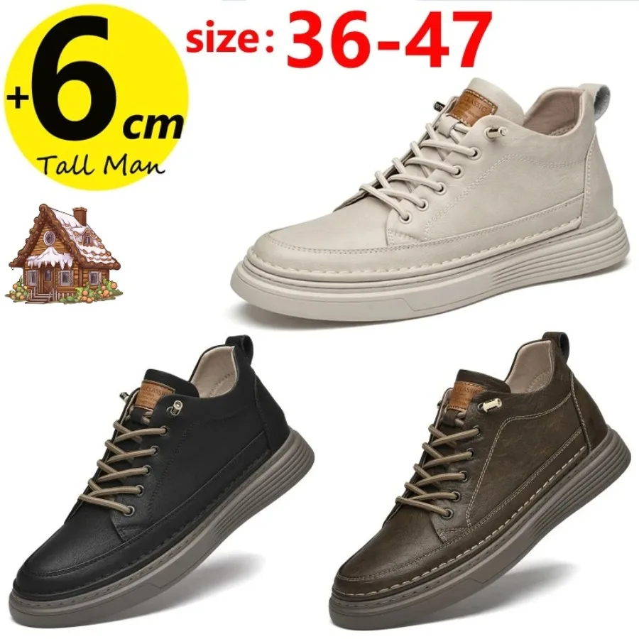 Zapatillas de deporte Booster para hombre, zapatos con elevador grueso, plantilla para aumentar la altura, 6cm, de cuero alto, para primavera y otoño, de talla grande 36-47