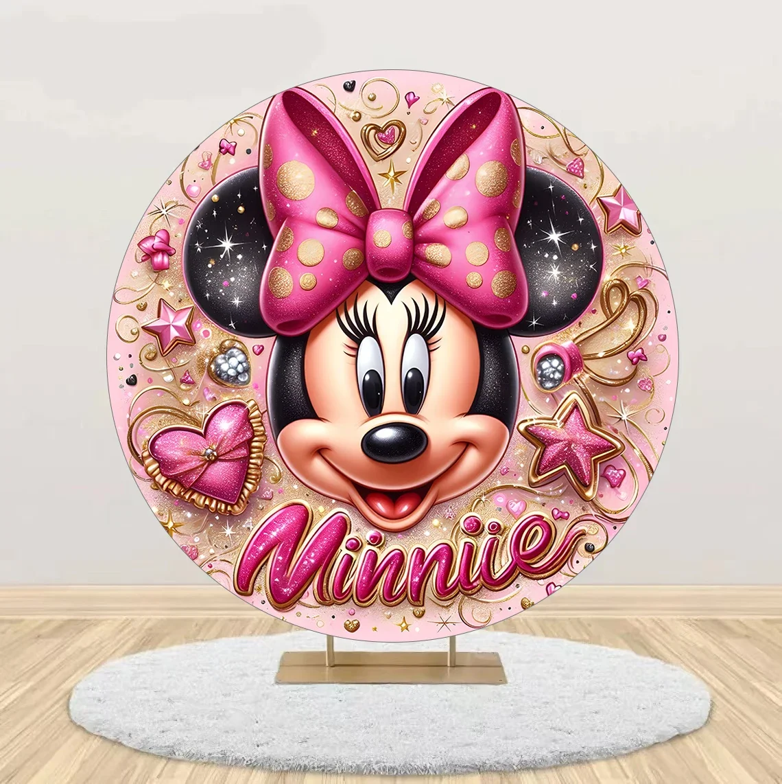 Minnie Mouse Princess Birthday Theme Balloon Backdrop Home Decor Elastic Fabric Round Cover Party Backgroud Photography Supplies