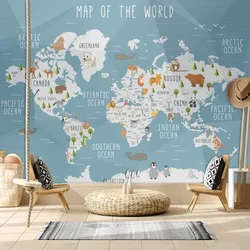 Removable Wall Papers Home Decor Easy to Apply Self Adhesive Wallpaper for Living Room Kids Baby World Map Background Mural Roll