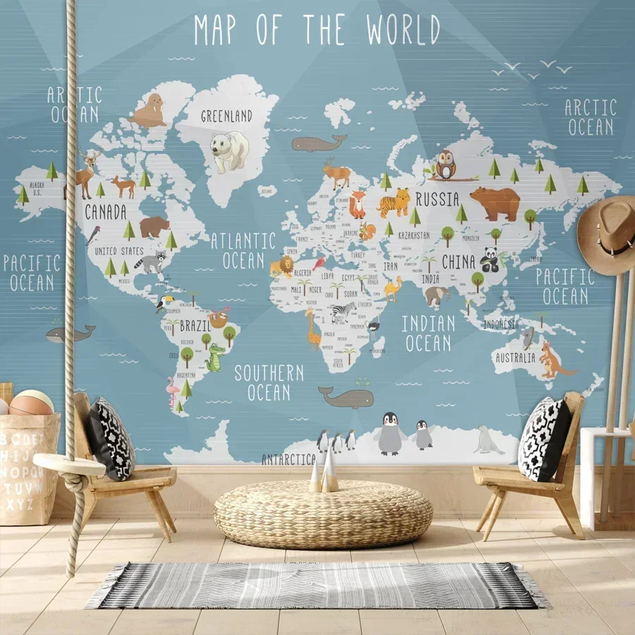 Removable Self Adhesive Wallpapers for Living Room Accept Wall Papers Home Decor World Map TV Background Photo Sofa Murals Rolls