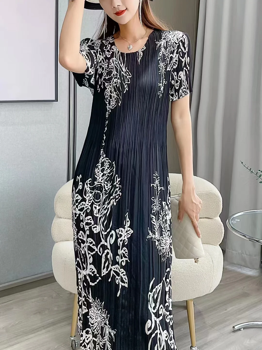 Pleated printing  vestidos de verano mujer 2022  vestidos elegantes para mujer  bodycon dress  LOOSE