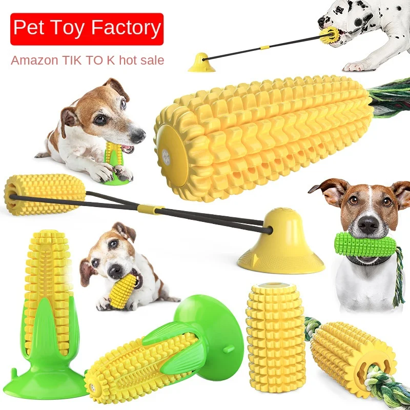 Pet supplies factory home new explosive Amazon cross-border suction cup sound toothbrush corn teething stick dog toys