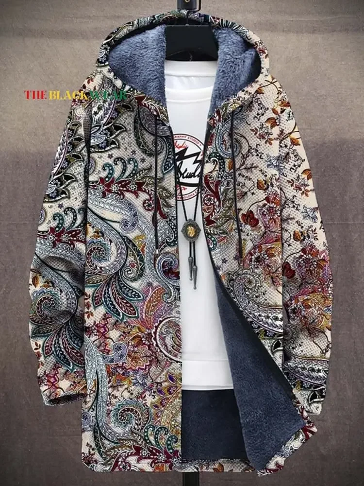 

Vintage Floral Paisley Unisex Plush Thick Long-Sleeved Sweater Cardigan Coat Men's Thick Warm Jacket