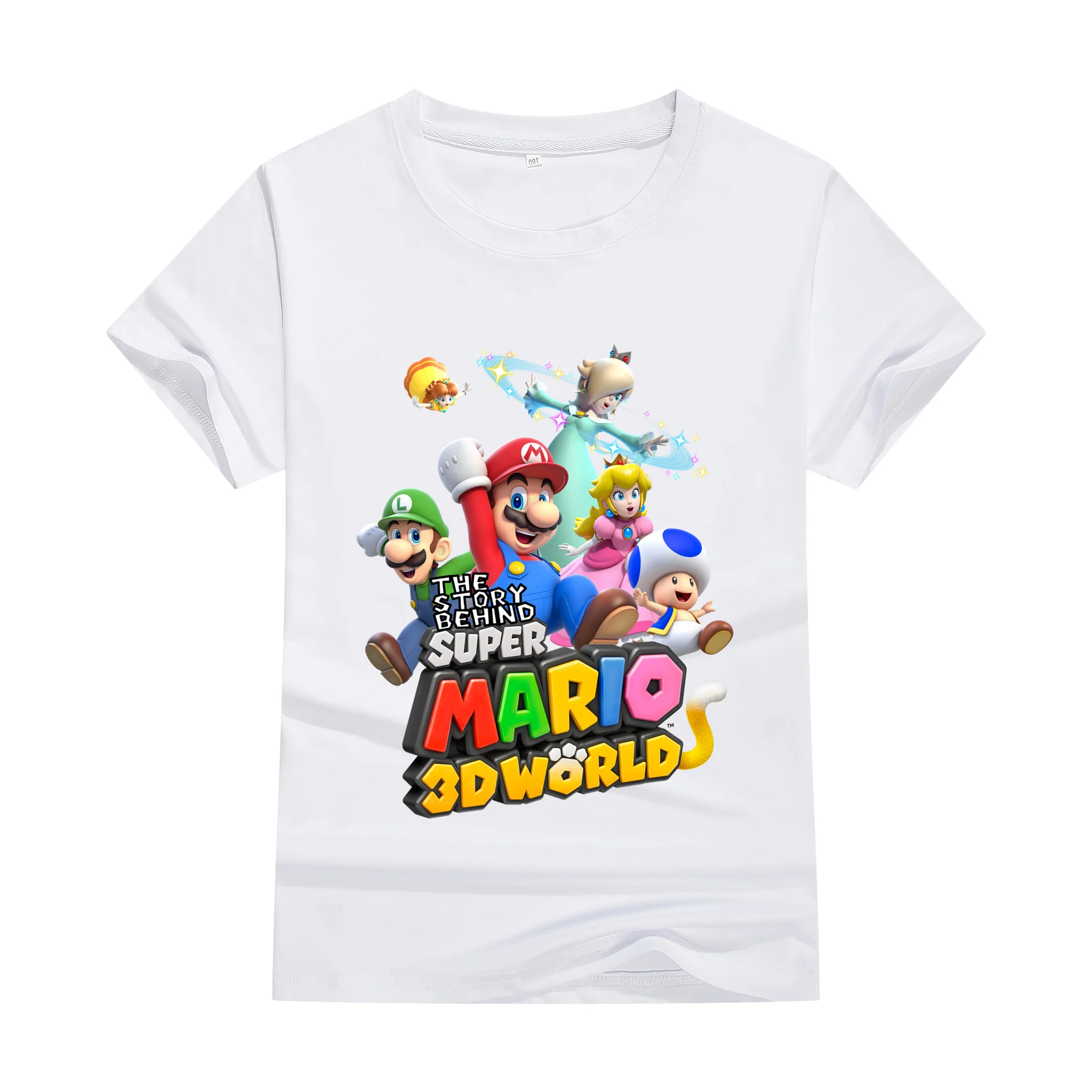 Camiseta de algodão estampada para meninos e meninas, gola redonda, manga curta, Mario Fashion, blusa casual, roupa de cima, verão, 2024