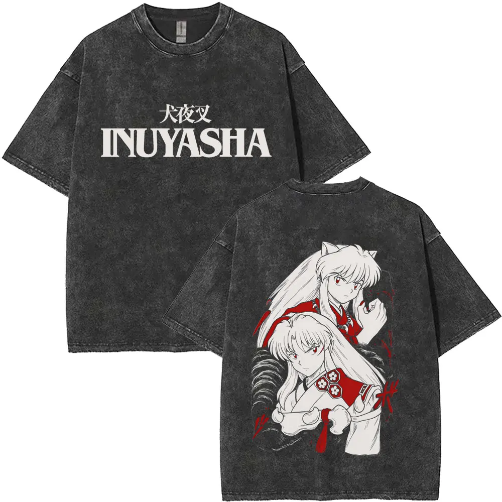 

Washed Vintage Anime Inuyasha Sesshoumaru Graphic T-shirt Funny Cartoon Wolf T-shirts Men Women Casual Oversized Cotton T Shirts