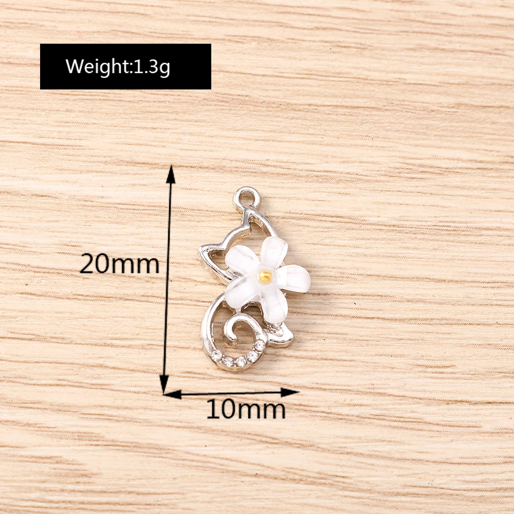 Tusember 5 Stück 20*10mm Kristallblumen-Katzen-Anhänger Charms für Schmuckherstellung DIY Halskette Ohrringe Armband Handgemachte Accessoires – Detail 1