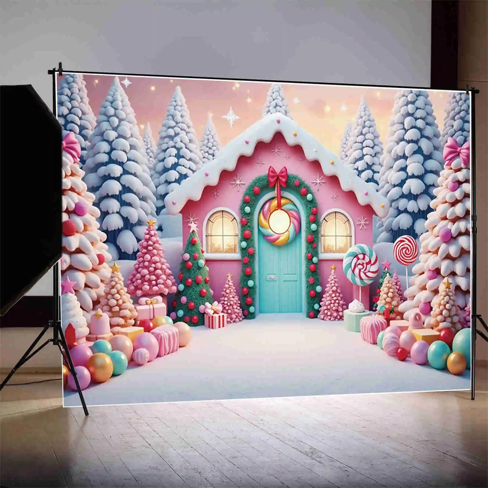 MOON.QG Christmas Scenery Background Photography Xmas Tree Window New Year Photozone Backdrop Baby Studio Photobooth Accessories