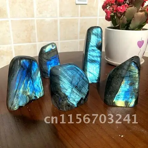 Natural crystal Runyangshi 1pc Colorful Flowing blue light Elongated stone ornaments Original Moonstone Crystal