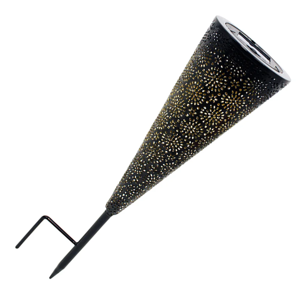 1pc Solar Lawn Outdoor Garden Light Led Waterproof Yard Light Metal Hollow Cone Design For Pathway Decoration