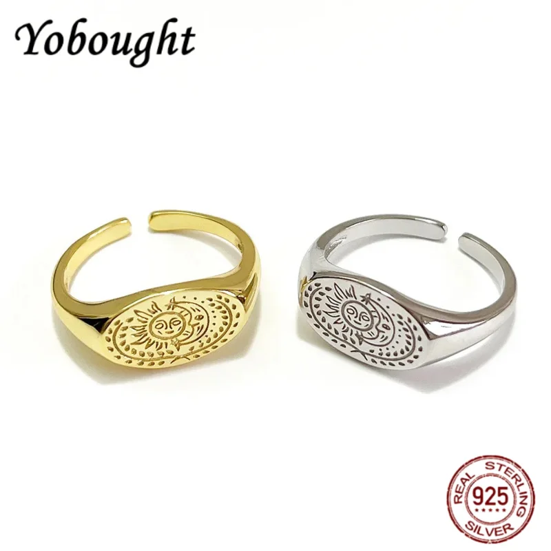 

Korean 925 Sterling Silver Vintage Sun And Moon Ring Women's Minimalist INS Fashion High-end Jewelry NEW