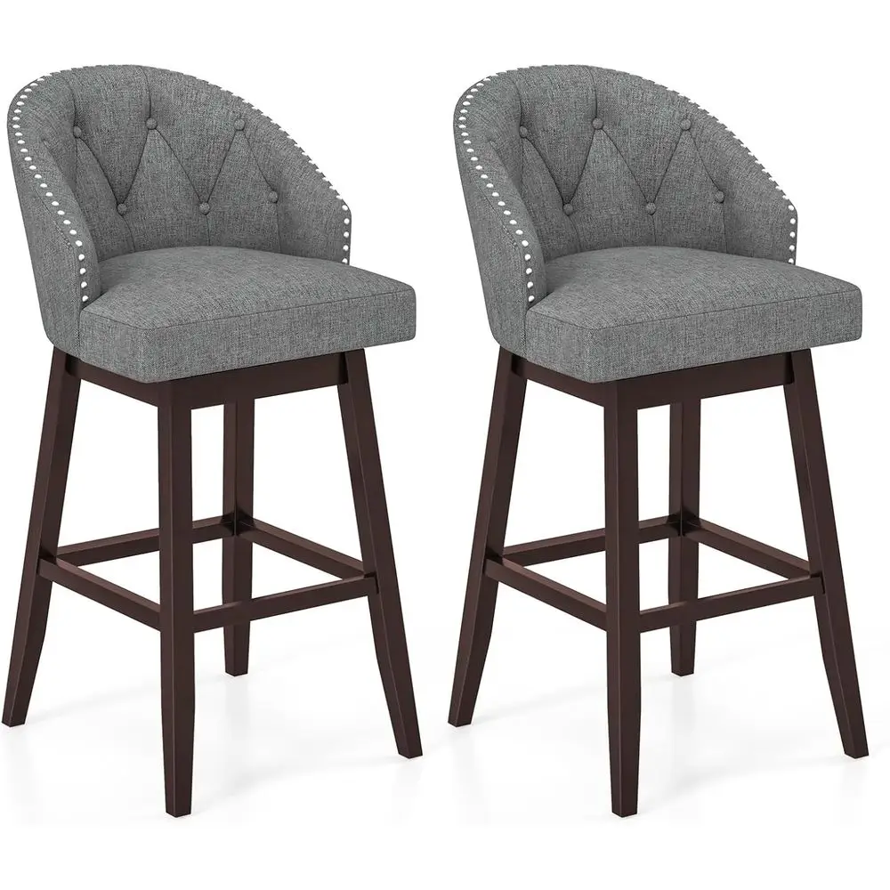 

Set of 2 31 Swivel Bar Stools with Padded Back, Linen Fabric, Adjustable Footrests - Grey & Brown