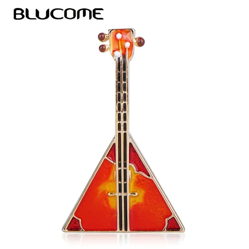 Blucome Creative Musical Triangle Guitar Shape Brooch Enamel Gold Color Jewelry Women Girl Apparel Scarf Hat Bag Pin Accessories