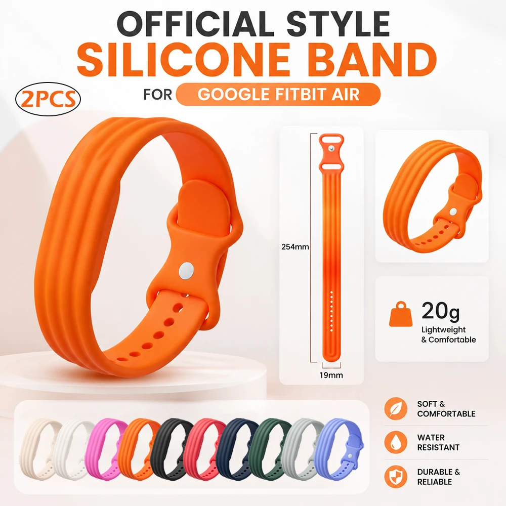 2 Stück offiziell gestaltete Silikon-Ersatzbänder für Google Fitbit Air, wasserdichtes Sportband, weiches, hautfreundliches Fitness-Armband