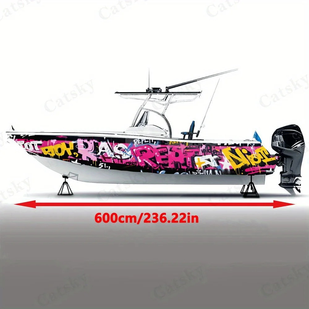 Pink and Yellow Graffiti Boat sticker vinyl ship pontoon deck Boat fishing decorative pontoon boats decal 2
