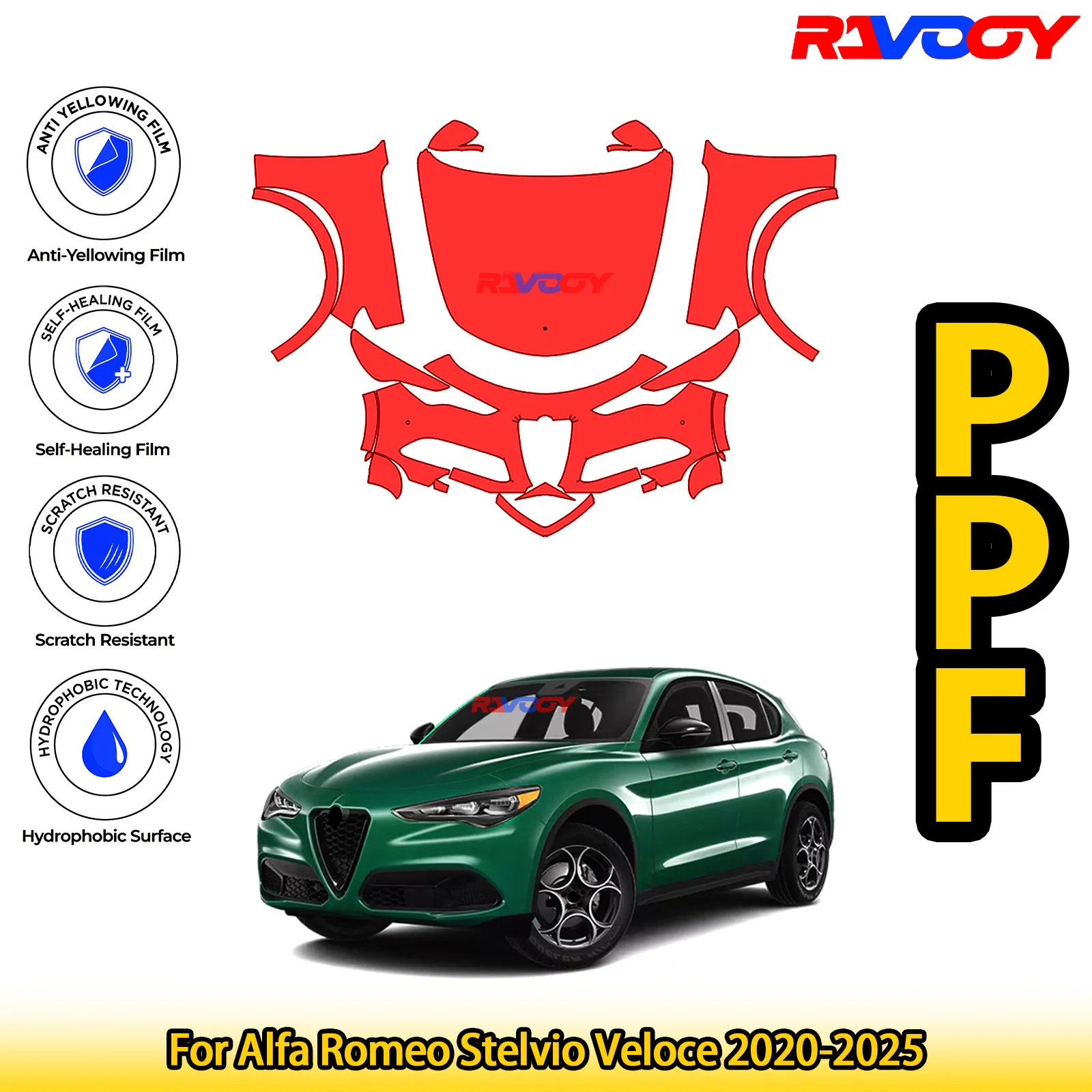 

Для Alfa Romeo Stelvio Veloce 2020-2025 глянцевый матовый черный предварительно вырезанный передний комплект PPF защитная пленка для краски