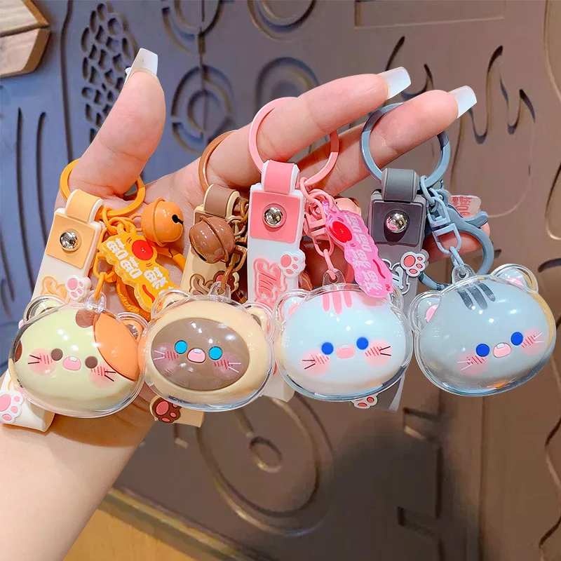 Cute Kitty Head Keychain Cartoon Kawaii Acrylic Cat Jewelry Accessories Key Chain Women Couples Car Handbag Bell Pendant Keyring