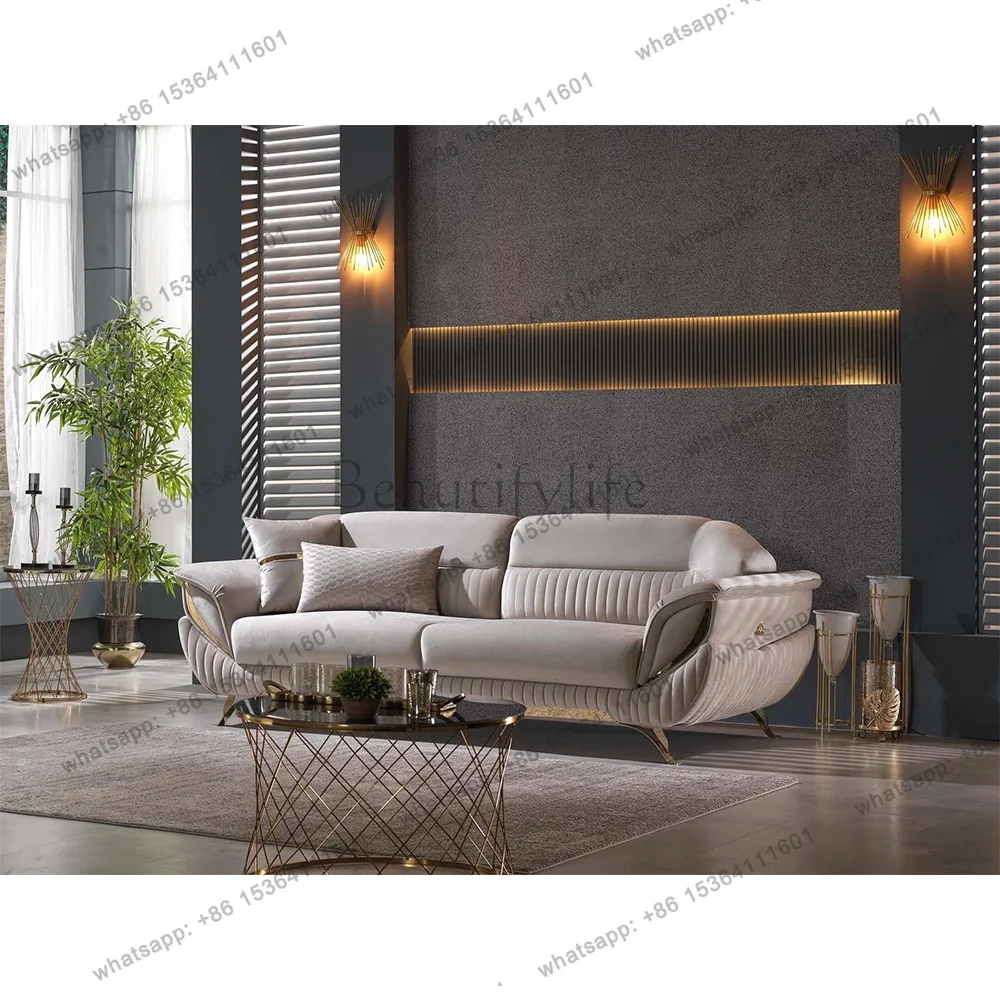 Fabric sofa retractable living room sofa luxury hotel room small apartment three-person sofa