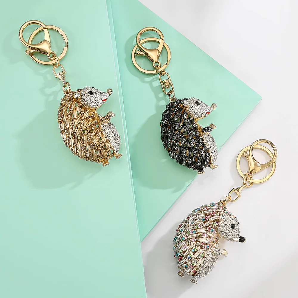 

NEW Animal Hedgehog Allloy Keychain Rhinestone Key Rings Pendant Jewelry Bag Charm for Women Girls Christmas Gift Accessories
