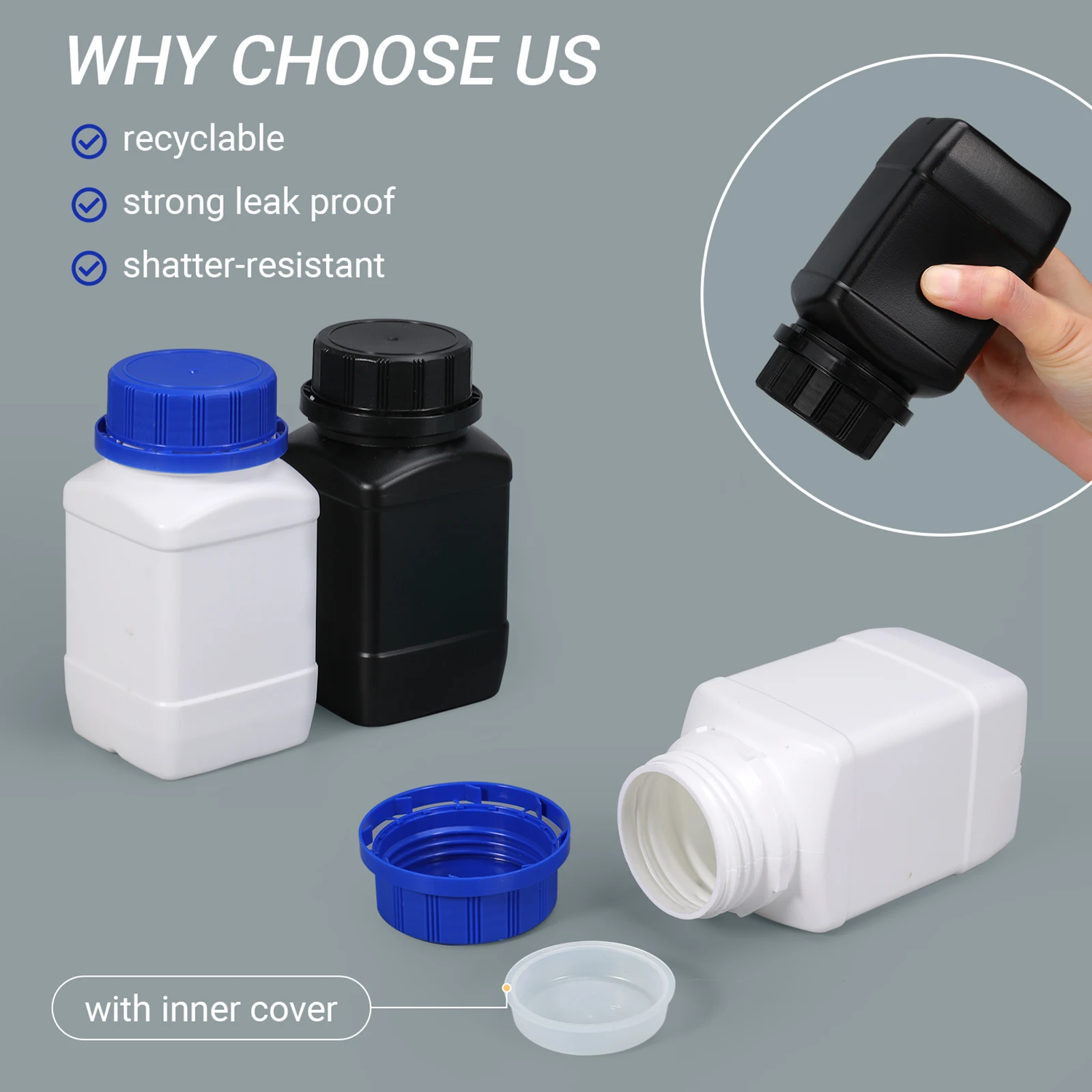 Food grade HDPE bottle empty big mouth plastic bottle with anti-theft cap leak-proof reagent bottle toner plastic container 1pcs