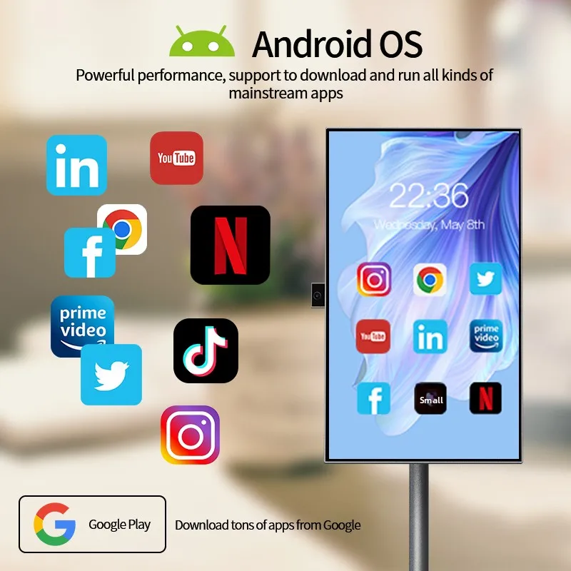 27 Inch Vertical Full HD 1080p LED Touch Screen Panel Android 15 6+128GB Gray Outdoor Tablet 60Hz NTSC Display