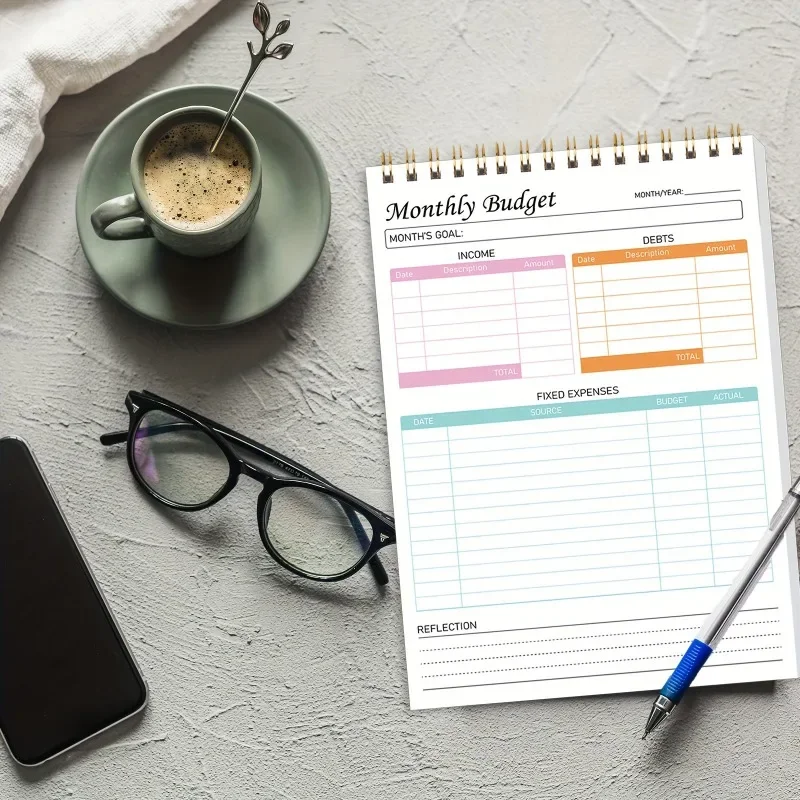 دفتر ملاحظات مخطط الميزانية، مخطط مالي شهري غير مؤرخ، إدارة فعالة للتمويل، إدارة أموالك بشكل فعال 52 ورقة