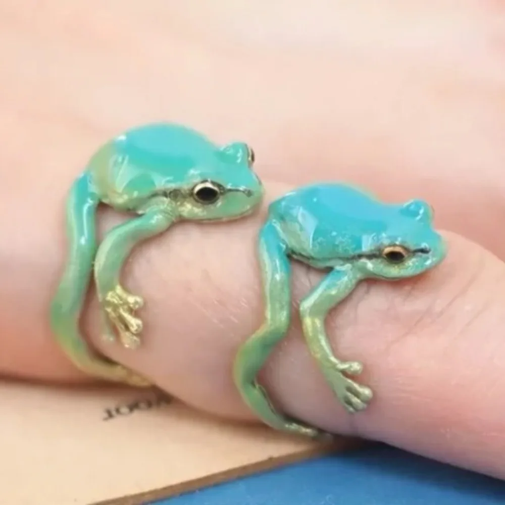 Mini Green Tree Frog Ring Frog Open Rings for Women Men Metal Cute Animal Adjustable Finger Ring Jewelry Birthday Party Gift New