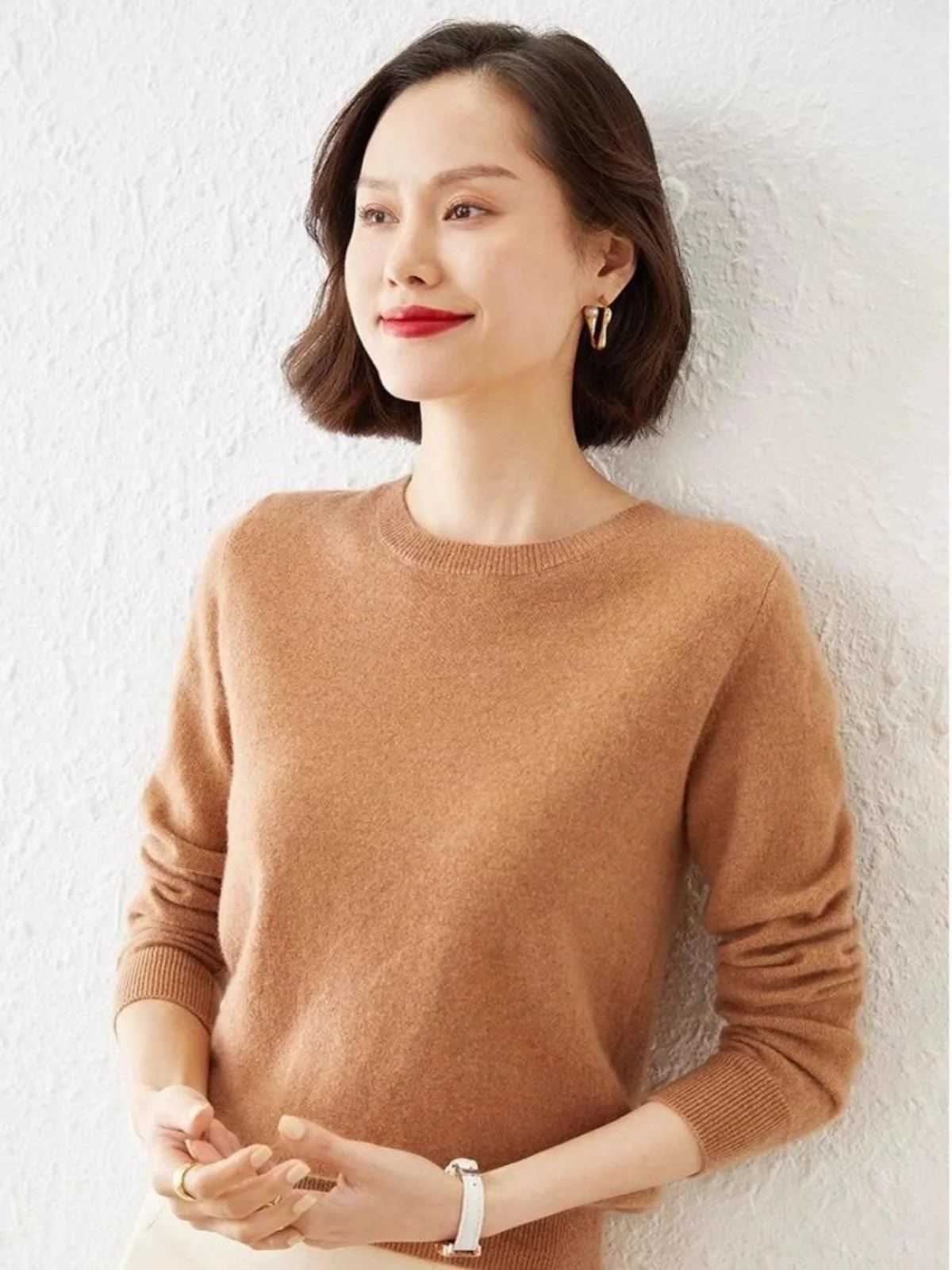 

Spring 2026 Women's Camere Knitted Base irt round Ne Wool Sweater Slim Fit Inner Wear Long Sve Soft Warm Color